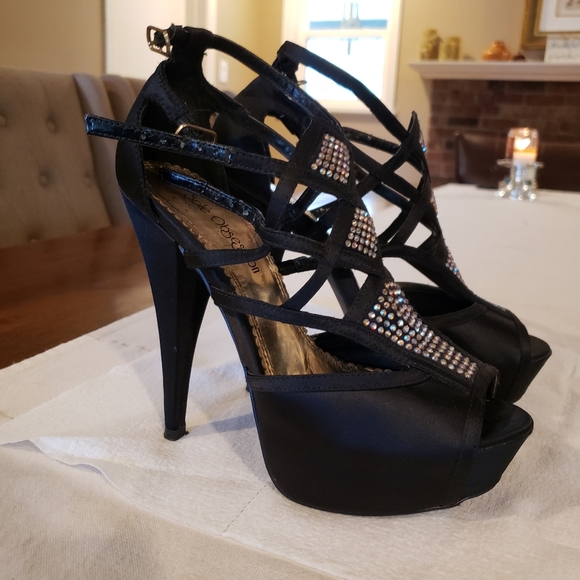 Satin Stilettos with Crystal Embellishments - Picture 7 of 14